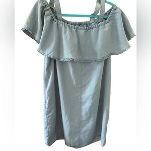 Time & Tru women’s chambray off the shoulder adjustable strap blue sundress 14W